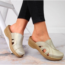 Kultaiset nahkaiset kiilatossut Łukbut 650 kultainen 1