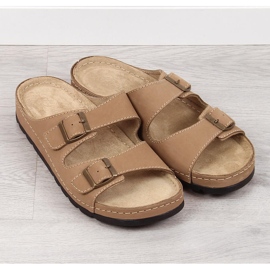 Mukavat miesten nahkatossut beige Helios 813 2