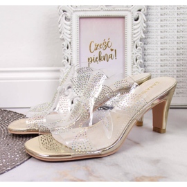 Läpinäkyvät naisten tossut kullanvärisillä kuutiozirkonioilla Sabatina väritön 2