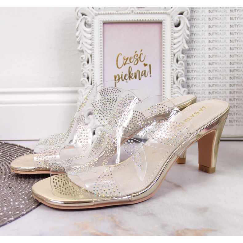 Läpinäkyvät naisten tossut kullanvärisillä kuutiozirkonioilla Sabatina väritön 2