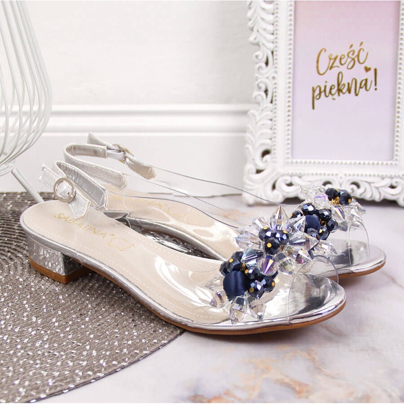 Naisten läpinäkyvät sandaalit hopeisilla Sabatina-kivillä hopea 2