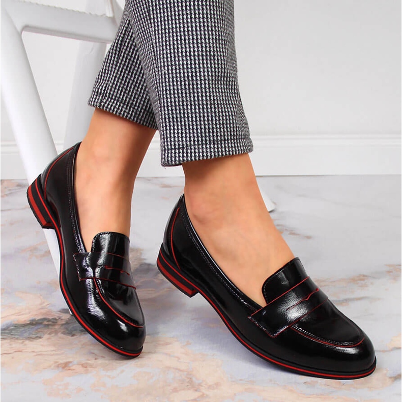 Naisten nahkakengät lordsy-lakatut mustat Juma 2