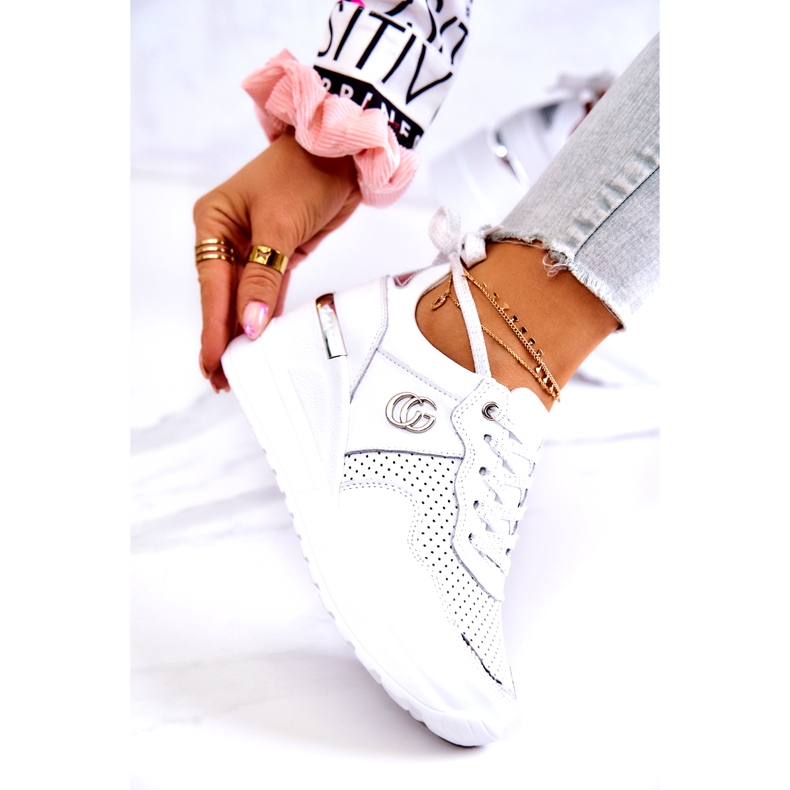 S.Barski Naisten Urheilu Nahka Kengät Tennarit Valkoinen Lissa hopea 3