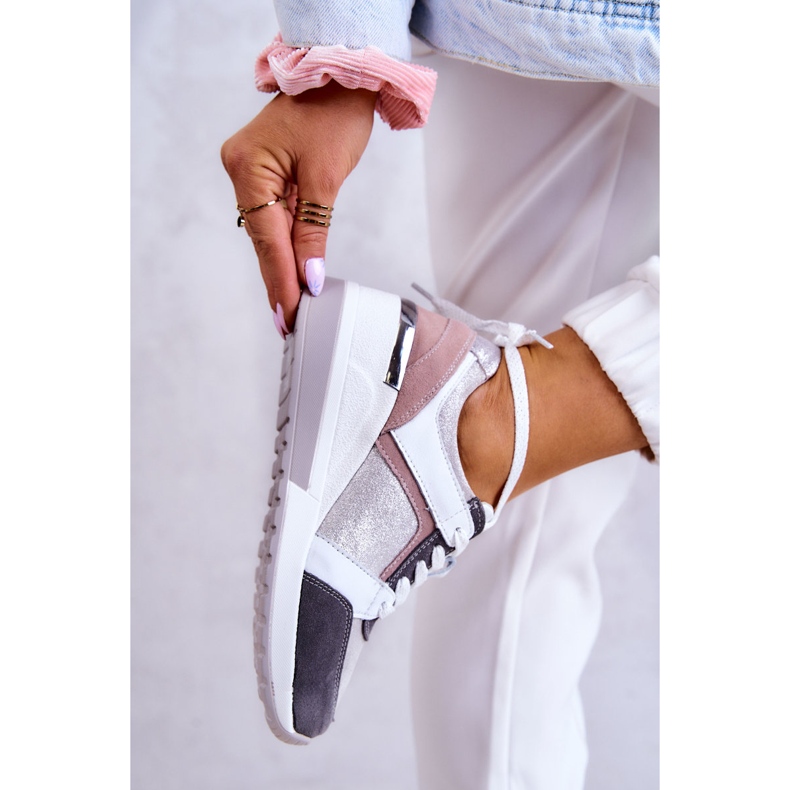 S.Barski Nahkainen urheilukengät Wedge-lenkkarit Hopeanharmaa Elissa valkoinen vaaleanpunainen 3