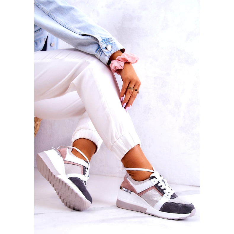 S.Barski Nahkainen urheilukengät Wedge-lenkkarit Hopeanharmaa Elissa valkoinen vaaleanpunainen 1