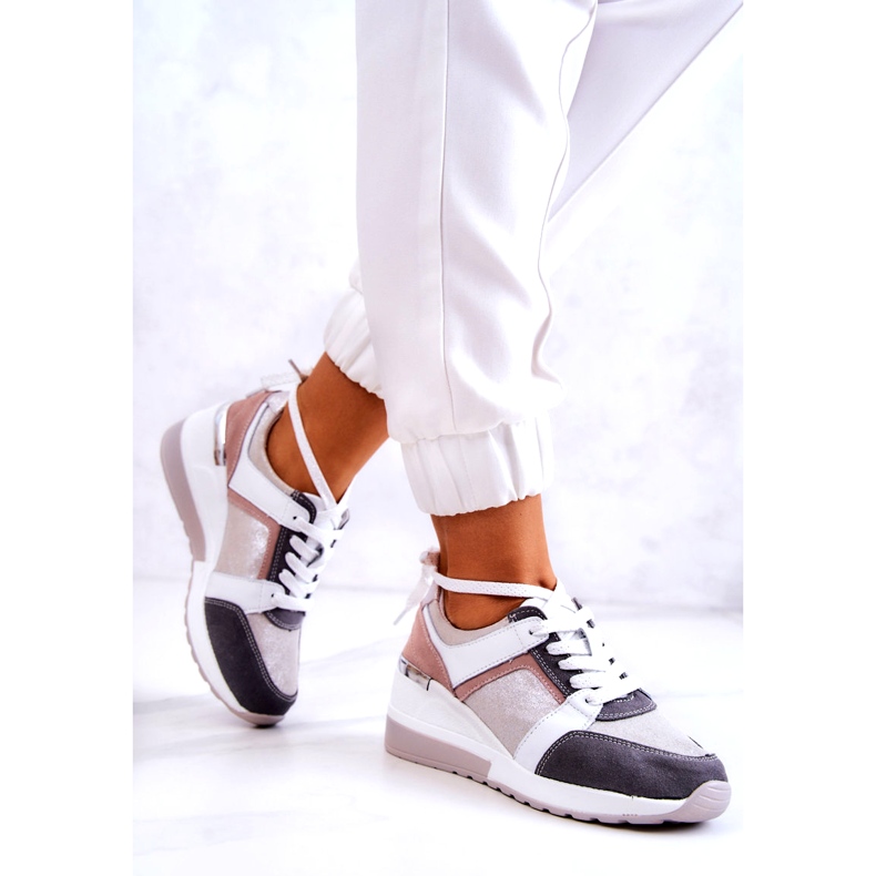 S.Barski Nahkainen urheilukengät Wedge-lenkkarit Hopeanharmaa Elissa valkoinen vaaleanpunainen 4