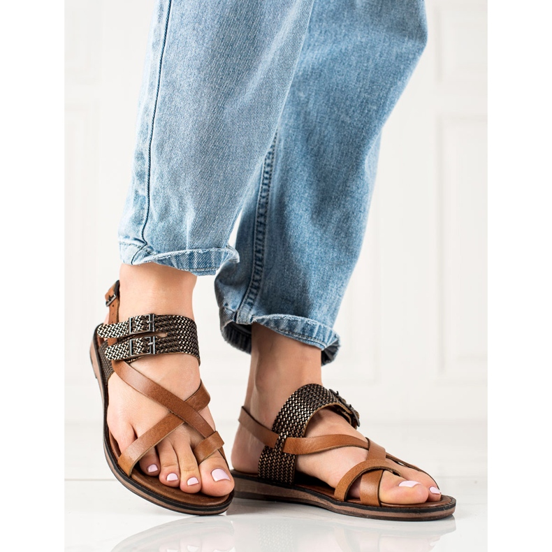 W. Potocki Tyylikkäät nahkaiset sandaalit Potocki ruskea 2