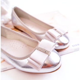 S.Barski Nahkaiset lasten balerinat koristeellisella hopeanvärisellä Claril-rusetilla 2