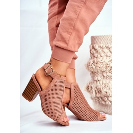FB1 Naisten avoimet saappaat Peep Toe Pink Paradise ruskea 2