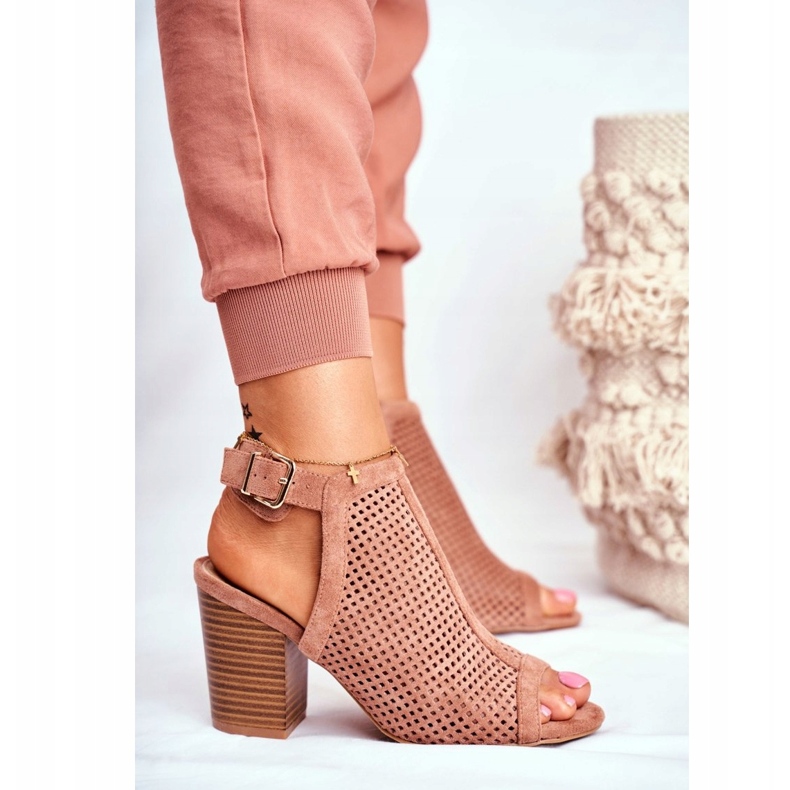 FB1 Naisten avoimet saappaat Peep Toe Pink Paradise ruskea 3