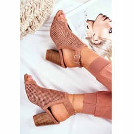 FB1 Naisten avoimet saappaat Peep Toe Pink Paradise ruskea 4