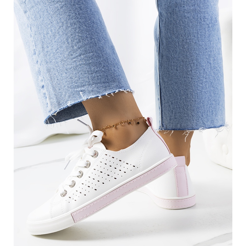 Tuuri naisten tennarit valkoisena ja pinkkinä valkoinen vaaleanpunainen 1