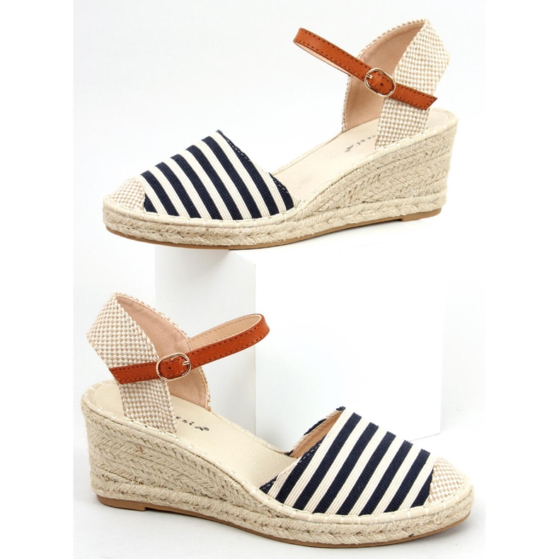Irma Blue raidalliset espadrillit beige tummansininen 1