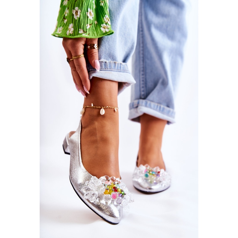 PA2 Nahkaballeriinat korkokengissä hopeisella Elena-koristeella hopea 1