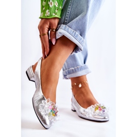 PA2 Nahkaballeriinat korkokengissä hopeisella Elena-koristeella hopea 2