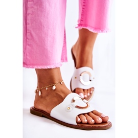 Vinceza Naisten nahkaiset tossut valkoisella Marinell-koristeella valkoinen 2