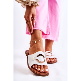 Vinceza Naisten nahkaiset tossut valkoisella Marinell-koristeella valkoinen 1