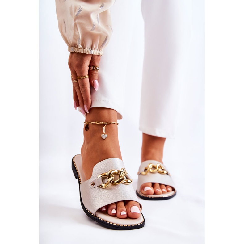 S.Barski Muodikkaat tossut ketjulla tasaisella kantapäällä Golden Finness kultainen 1