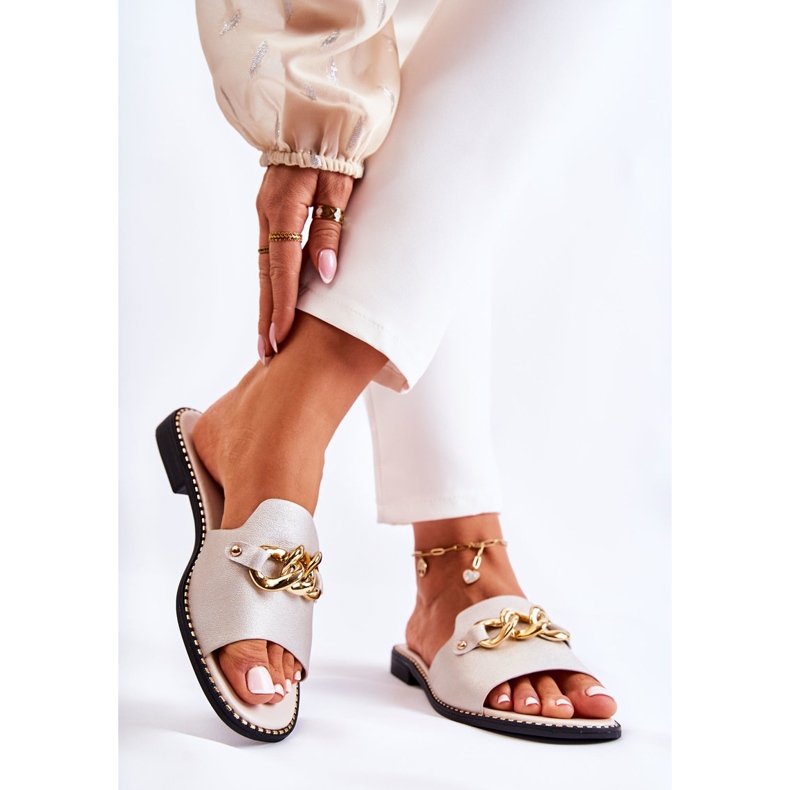 S.Barski Muodikkaat tossut ketjulla tasaisella kantapäällä Golden Finness kultainen 2