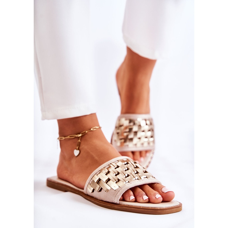 S.Barski Naisten nahkaiset tossut tasaisella kantapäällä beige Hollis 2