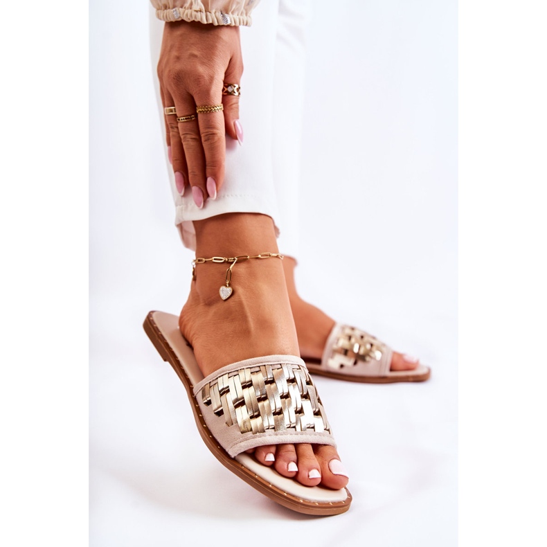 S.Barski Naisten nahkaiset tossut tasaisella kantapäällä beige Hollis 1