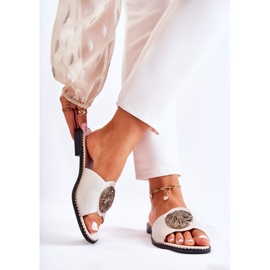 S.Barski Naisten nahkaiset tossut Golden Colene -koristeella kultainen 2