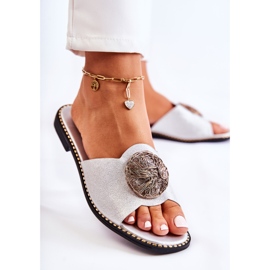 S.Barski Naisten nahkaiset tossut hopeisella Colene-koristeella hopea 2