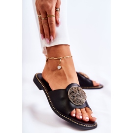 S.Barski Naisten nahkaiset tossut mustalla Colene-koristeella 1