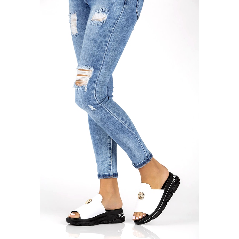 Nahkaiset tossut Filippo DK3872 / 22 Wh valkoinen 5