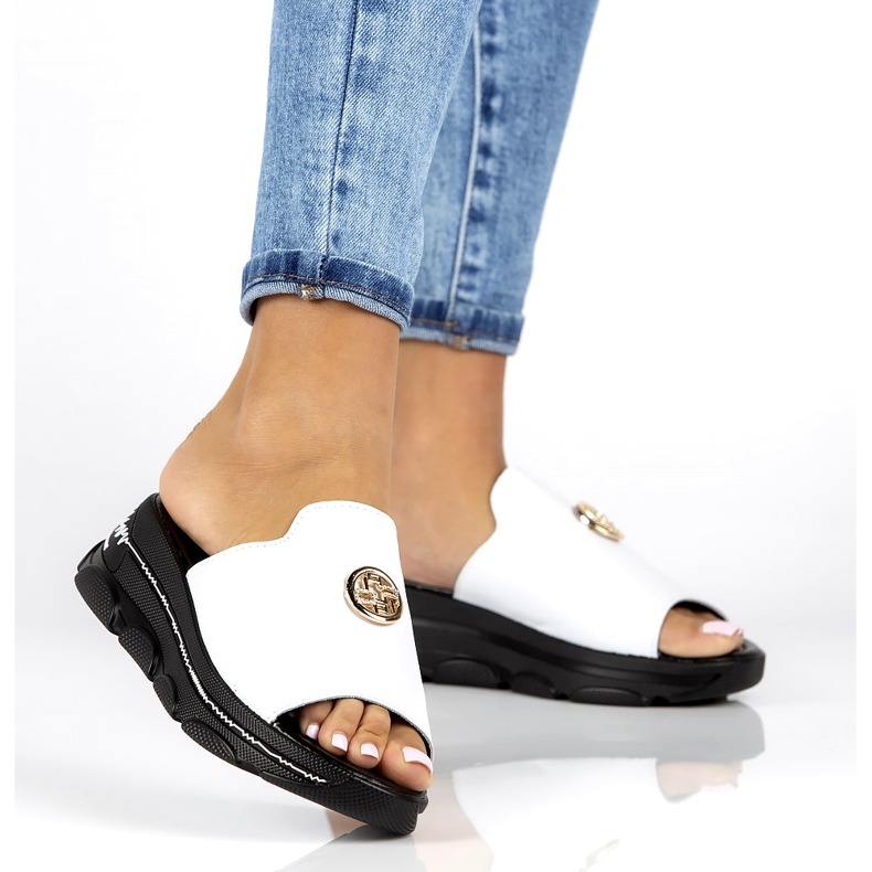 Nahkaiset tossut Filippo DK3872 / 22 Wh valkoinen 6