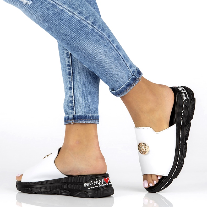 Nahkaiset tossut Filippo DK3872 / 22 Wh valkoinen 8