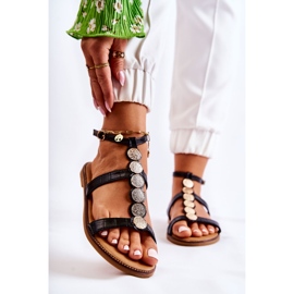 FJ1 Naisten sandaalit koristeellisella vyöllä Musta Seila kultainen 2