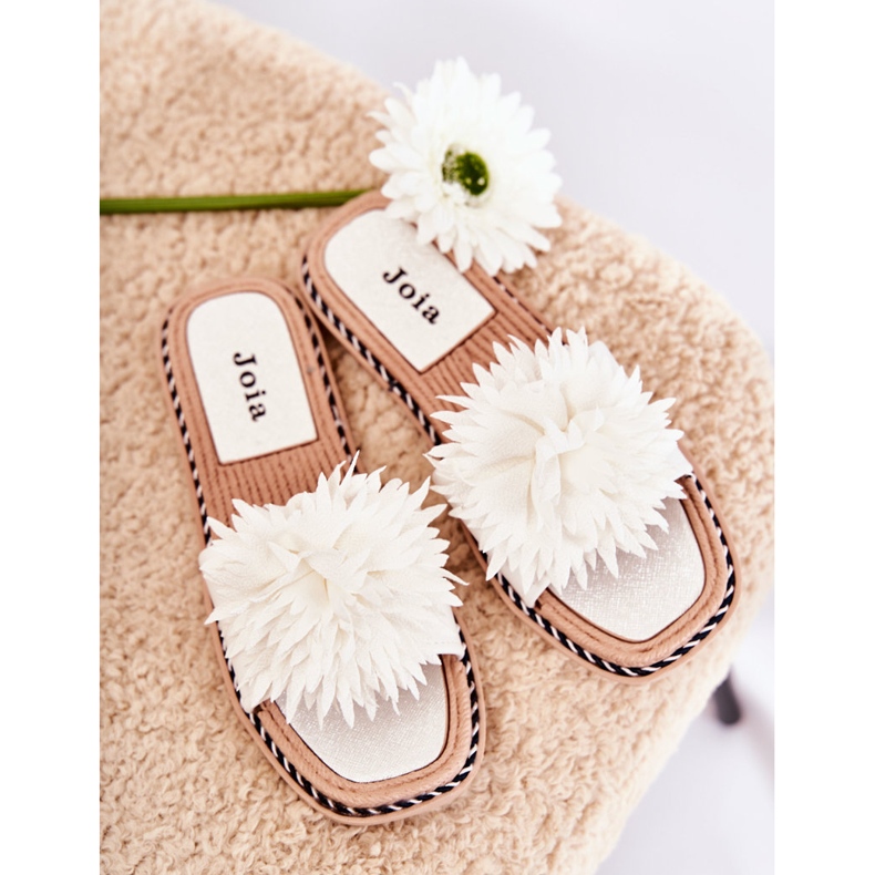 FJ1 Naisten mokkanahkaiset tossut valkoisella Giorgia-koristeella valkoinen 1