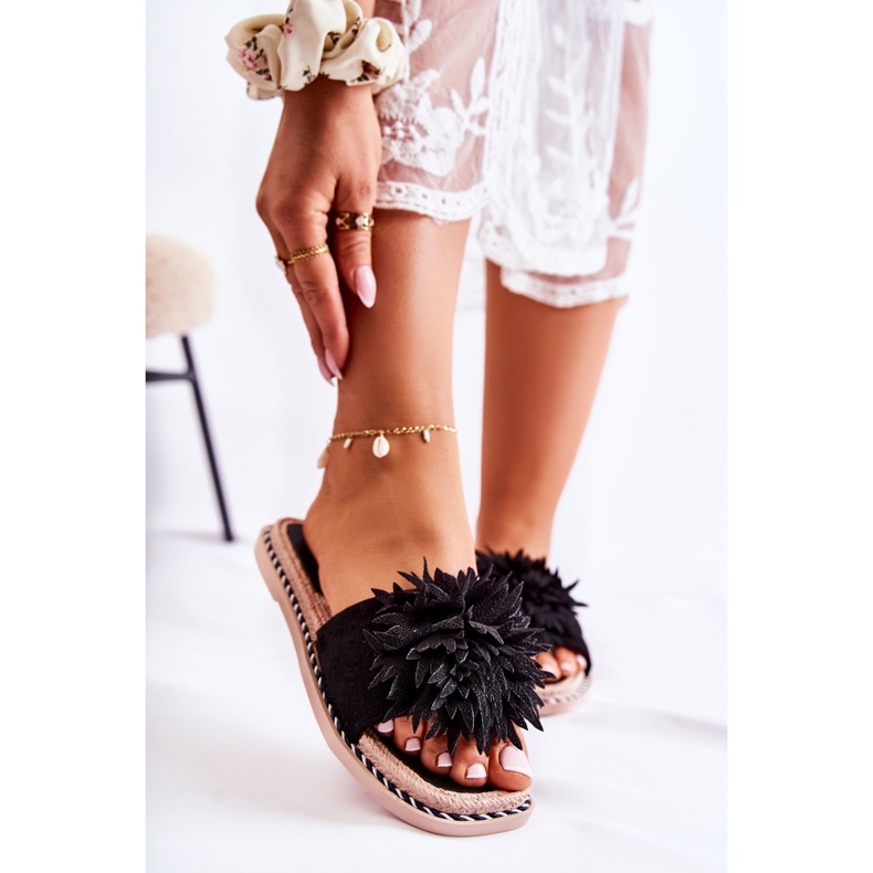 FJ1 Naisten mokkanahkaiset tossut mustalla Giorgia-koristeella 2