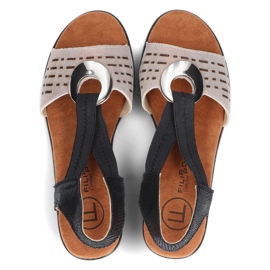 Filippo DS2308/22 Bk Go nahkaiset harjakattoiset sandaalit, musta ja kulta kultainen 5