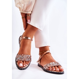 PS1 Naisten sandaalit tasakorkoisilla napeilla Rose Gold Francesca vaaleanpunainen kultainen 2