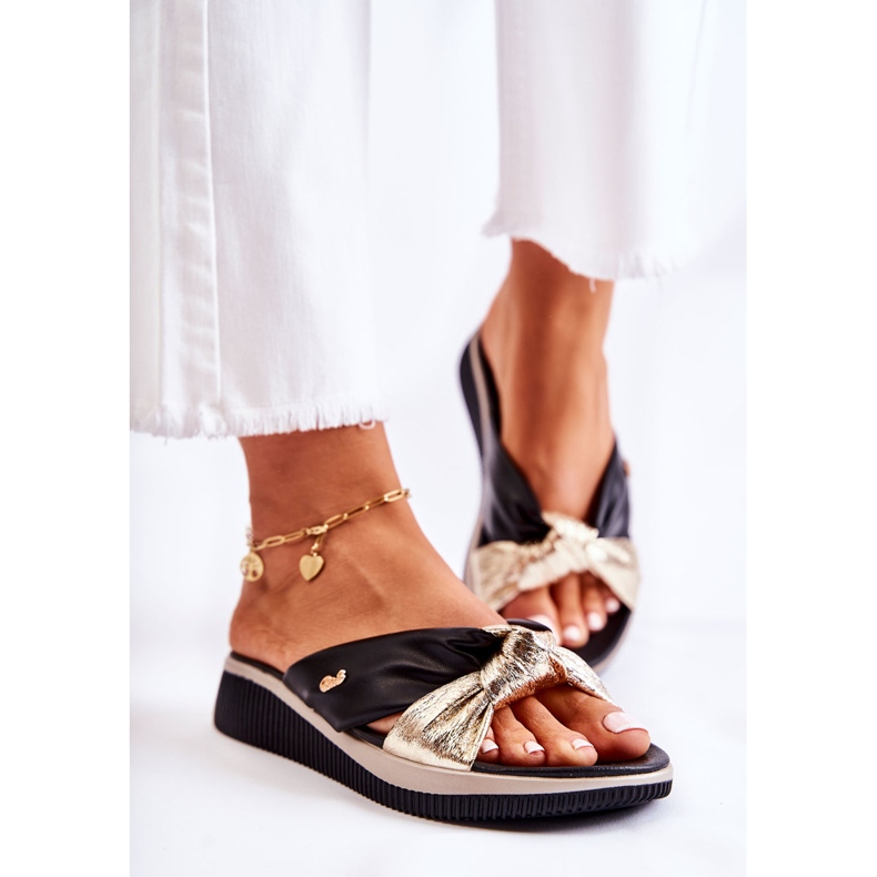 PE1 Mukavat nahkaiset naisten tossut, musta ja kulta Neyla 1