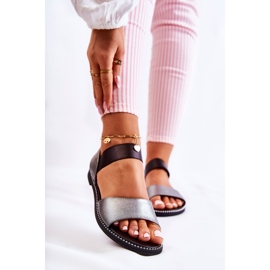 S.Barski Klassiset sandaalit nappeilla Tumma hopea Shelly musta 1