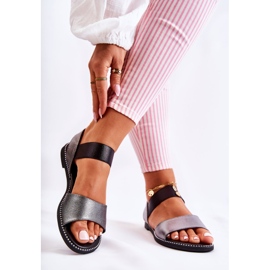 S.Barski Klassiset sandaalit nappeilla Tumma hopea Shelly musta 2