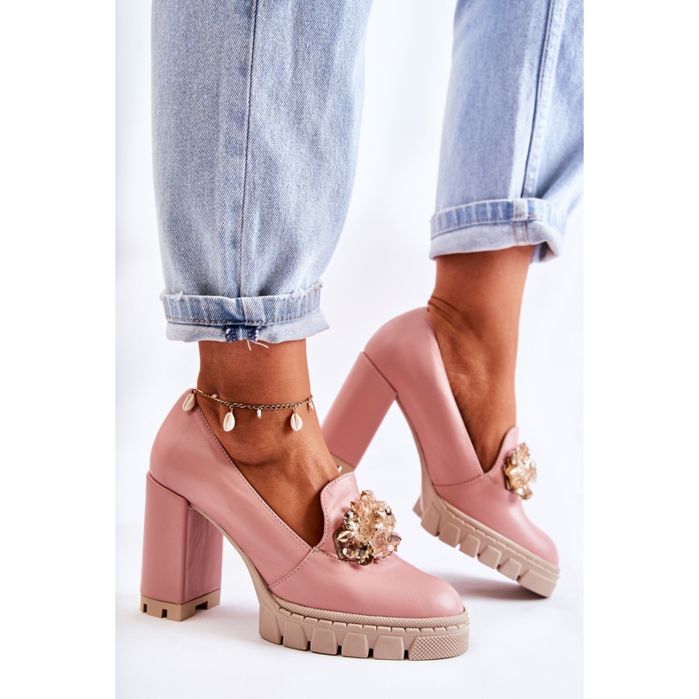 PA2 Tyylikkäät pumput koristeellisella vaaleanpunaisen-beigellä katerilla vaaleanpunainen 2