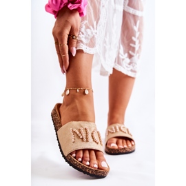 PE1 Klassiset mokkanahkaiset helmitossut beige Vayana 1