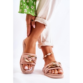 FK1 Mokkanahkaiset tossut koristeellisella ketjulla Pink Louie vaaleanpunainen 1