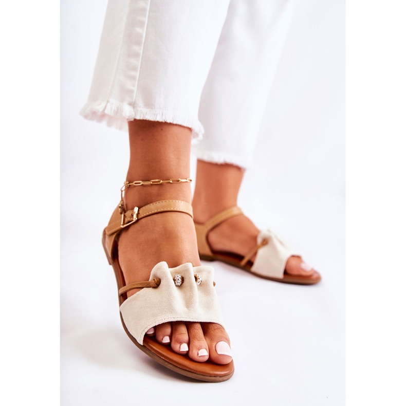 PE1 Tyylikkäät mokkanahkaiset sandaalit beigeillä paljeteilla Vitoria ruskea 1