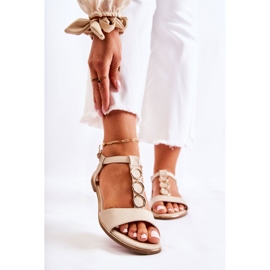 PE1 Naisten klassiset sandaalit koristeellisella vyöllä beige Terina 1