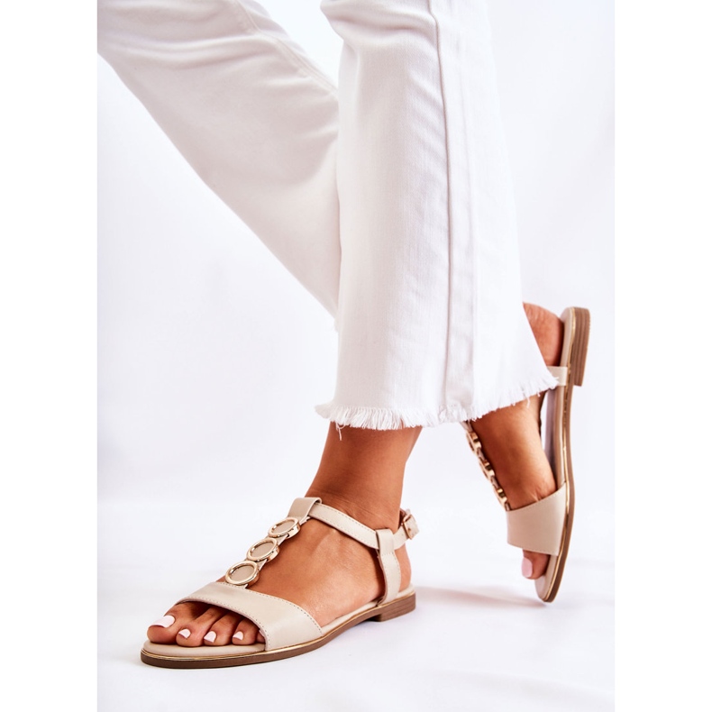 PE1 Naisten klassiset sandaalit koristeellisella vyöllä beige Terina 2