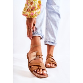 Mukavat nahkaiset naisten tossut Maciejka 05549-29 ruskea kultainen 1