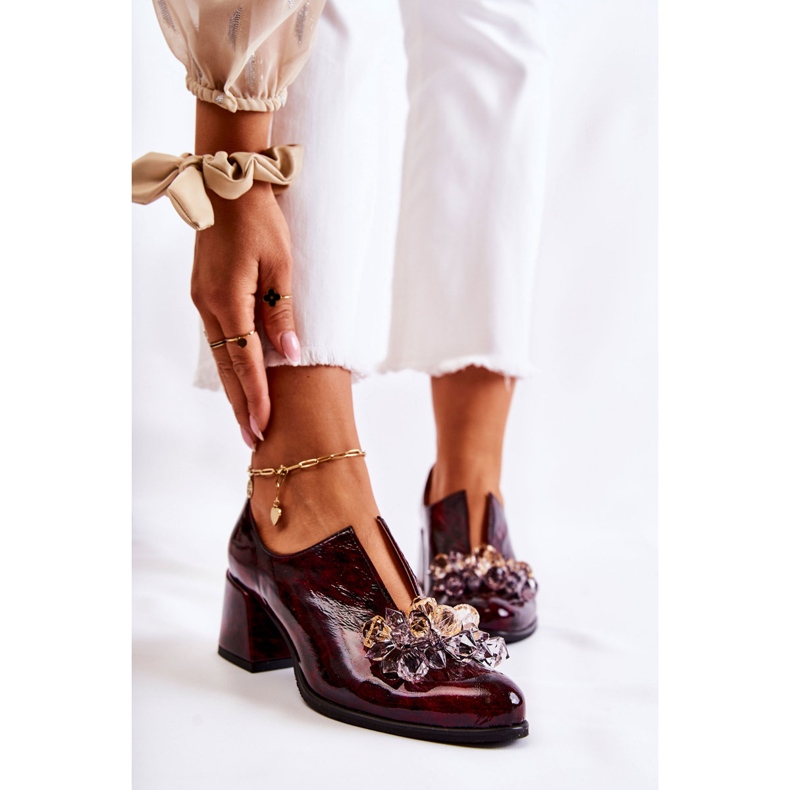 PA2 Nahkamosaiikkikengät läpinäkyvällä Maroon-koristeella Delaver punainen monivärinen 1