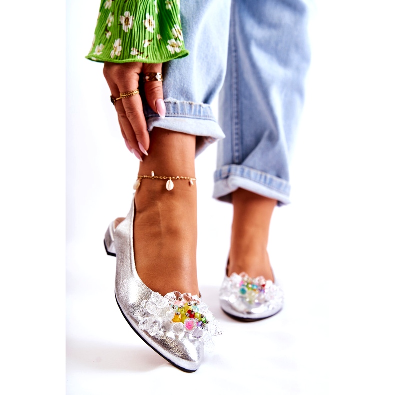 PA2 Nahkaballeriinat korkokengissä hopeisella Elena-koristeella hopea 1