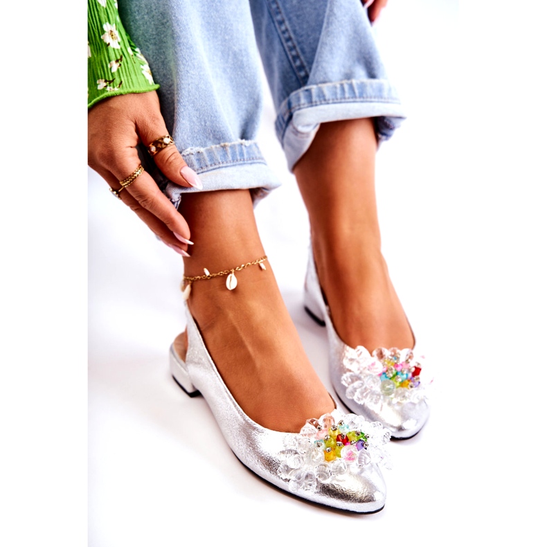 PA2 Nahkaballeriinat korkokengissä hopeisella Elena-koristeella hopea 4