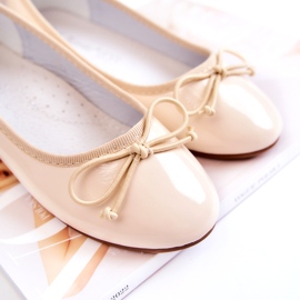 S.Barski Kiiltonahkaiset lasten ballerinakengät rusetilla, beige 2